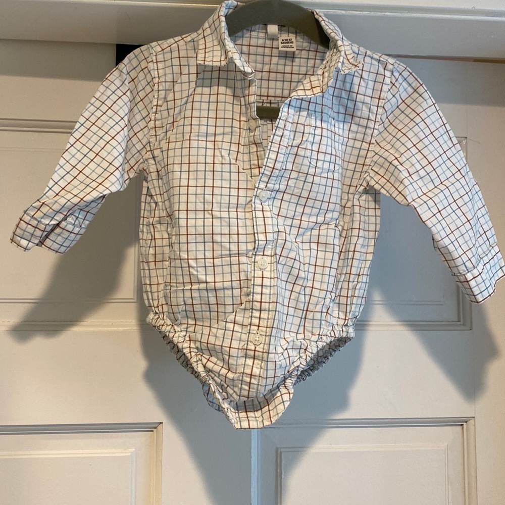 Janie and Jack - button down onesie 6-12months blue, brown & white